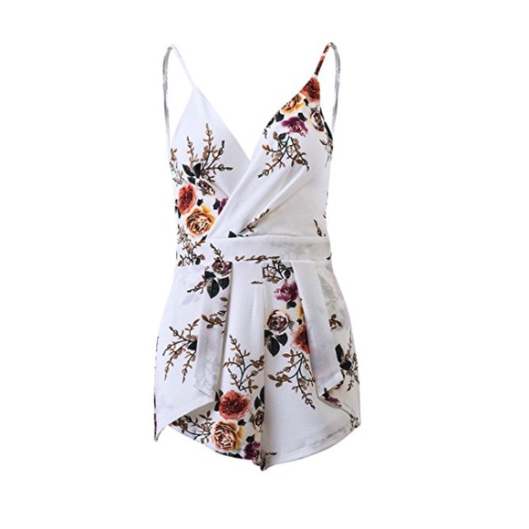 Backless Floral Print Short Romper Jumpsuit - Picture 3 of 6